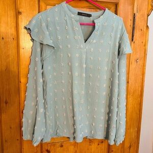 ZESICA Womens Ruffle Long Sleeve Chiffon Blouses Swiss Dot Size Medium